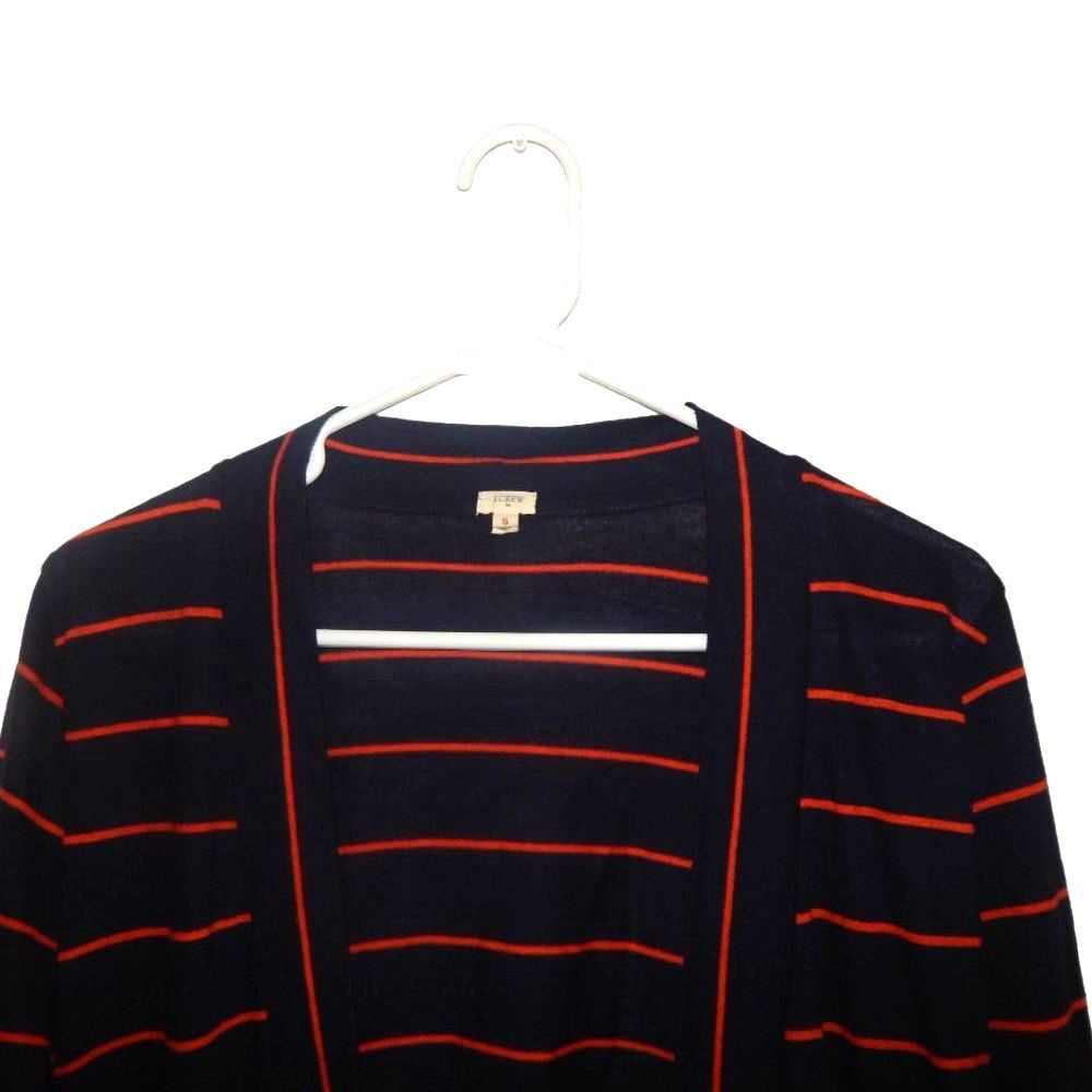 J. CREW FACTORY women's small thin navy blue striped open front cardigan sweater - Picture 2 of 8